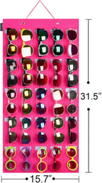 AROUY Sunglasses Organizer Storage, Hanging Wall Pocket Glasses Organizer - 25 Felt Slots Sunglass Organizers Holder Eyeglass Display with Sturdy Rope (Large, Rose)