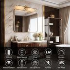 Wireless Battery Operated Wall Sconces with Remote, Gold Rechargeable Led Wall Lights Set of Two, Cordless Dimmable Battery Powered Wall Lamp Decor for Bedroom Living Room, 3 Color, 28 Inch