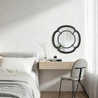 Black Wall Mounted Mirror, Irregular Circle Hanging Mirror Wooden Wavy Framed Round Decorative Mirrors for Hallway Entryway Vanity Decor 20 Inch Mirrors