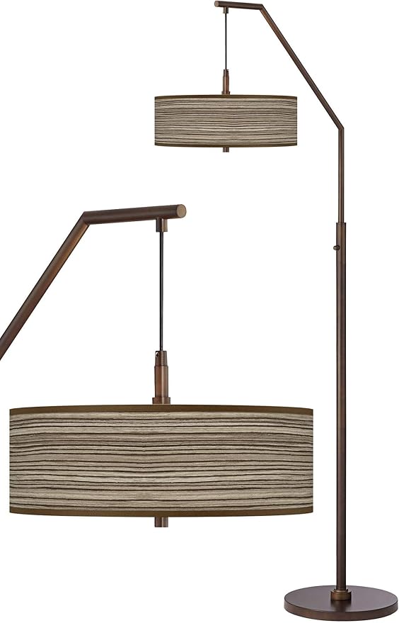 Cedar Zebrawood Bronze Downbridge Arc Floor Lamp with Print Shade