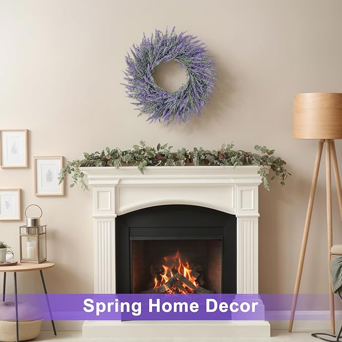 20 Inch Summer Spring Wreaths for Front Door Romance Lavender Wreath, Elegant Artificial Front Door Wreath for All Season Spring Decorations for Home Wall Entryway Farmhouse Porch Room Decor