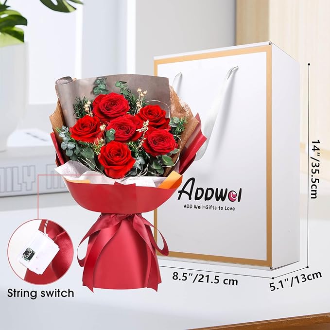 ADDWel Preserved Real Red Rose Bouquet Long-Lasting Flowers for Anniversary, Birthday and Romantic Gifts for Wife Girlfriend, Forever Fresh Roses for Delivery Prime