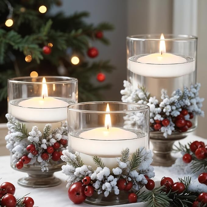 3 inch White Floating Candles, 60 Pack Unscented Floating Candle,8-9 Hours Burning Floating Candles for Centerpieces, 3" Water Candles for Cylinder Vases, Wedding, Party