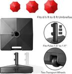 Casafield Patio Umbrella Base, 64lb Capacity, Fillable Heavy Duty Rolling Stand with Handle for Outdoor, Patio, Lawn, Deck, Poolside - Black