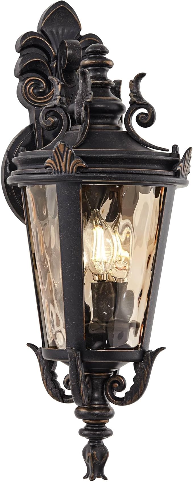 John Timberland Casa Marseille European Outdoor Wall Light Fixture Bronze Scroll 21 3/4" Champagne Hammered Glass for Exterior House Porch Patio Outside Deck Garage Front Door Garden Home