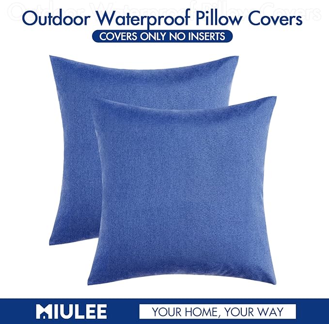 MIULEE Pack of 2 Decorative Outdoor Solid Waterproof Throw Pillow Covers Faux Linen Garden Farmhouse Coastal Cushion Cases for Summer Patio Tent Balcony Couch Sofa 18x18 Inch Royal Blue