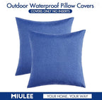 MIULEE Pack of 2 Decorative Outdoor Solid Waterproof Throw Pillow Covers Faux Linen Garden Farmhouse Coastal Cushion Cases for Summer Patio Tent Balcony Couch Sofa 18x18 Inch Royal Blue