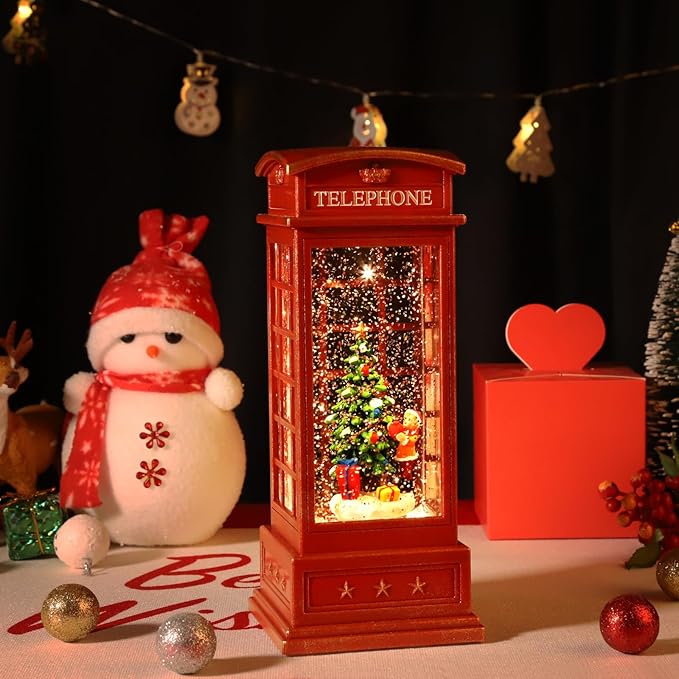 Christmas Snow Globe Lantern,Christmass Lantern with 8 Christmas Theme Music,Christma Snow Globe Gifts Water Glittering Swirling Christma Home Decoration (Christmas Child)
