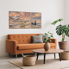 CHDITB Boho Sun Canvas Wall Art Set, Sunrise and Sunset Mountain Wall Decor, Watercolor Mountains Landscape Art Prints, Vintage Floral Nature Paintings for Living Room, Bedroom, Office - 16"x24"x3