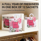 12 Pack Large Rose Scented Sachets – Hanging Closet & Drawer Deodorizer & Air Freshener, Long-Lasting Aroma