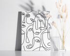 Abstract Face Pattern Wrapped Canvas Wall Art Collage of Modern Faces Continuous Line Drawing 12x16 Inch Gallery Stretched Modern Home Art Decor