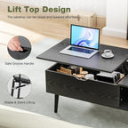 OLIXIS Wood Lift Top Coffee Table with Hidden Compartment and Large Storage Shelf, Lift Tabletop Dining Center Table for Home Living Room Office, Black