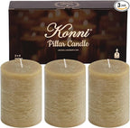 KONNI Wax Yellow Pillar Candles Set of 3, 3"x 4" Unscented Pillar Candles Bulk, 39 Hours Long Burning Candles, Smokeless&Dripless Large Round Candle for Wedding, Home Decoration, Parties, Spas, Dinner