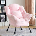 Lazy Chair for Living Room, Large Pink Lounge Accent Chair with a Throw Pillow, Leisure Sofa Chair Set, Comfy Reading Chair for Bedroom, Dorm Room, Office
