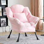 Lazy Chair for Living Room, Large Pink Lounge Accent Chair with a Throw Pillow, Leisure Sofa Chair Set, Comfy Reading Chair for Bedroom, Dorm Room, Office