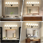 Kvhilw Bathroom Vanity Light, Matte Black Bathroom Light Fixtures, 6-Light Lighting Fixtures Over Miror, Modern Wall Sconce with Flared White Fabric Shade, E26 Socket(ETL Listed)