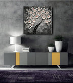 YaSheng Art- 3D White Flowers Oil Paintings on Canvas Thick Texture Black and White Canvas Wall Art HandPainted Abstract Artwork Home Decorations Modern bedroom Dining Room Wall Art Ready to Hang 24x24inch