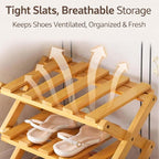DDRIC 9-Tier No-Assembly Bamboo Rack, 2026 Upgraded Foldable Corner Shoe Rack, Space-Saving Organizer for Shoes, No-Tool Narrow Shelf for Entryway Closet Dorm (Nuture,9-Tier)