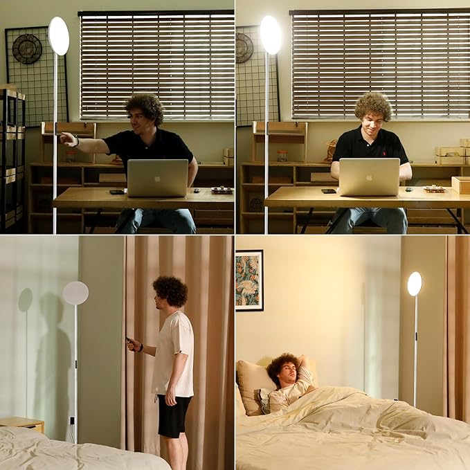 Modern LED Floor Lamp - Remote & Touch Control, Sky Torchiere Standing Lamp, Fully Dimmable, 3 Color Temperatures, Ideal for Living Room & Bedroom, Easy to Assemble(White)