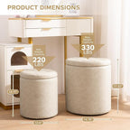Faux Leather Round Ottoman with Storage 12.6" W x 14.17" H & 14.76" W x 17.32" H Set of 2, Small Boucle Coffee Table Footstool with Removable Lid for Living Room, Bedroom, Beige