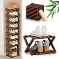 DDRIC 9-Tier No-Assembly Bamboo Rack, 2026 Upgraded Foldable Corner Shoe Rack, Space-Saving Organizer for Shoes, No-Tool Narrow Shelf for Entryway Closet Dorm (Brown,2-Tier)