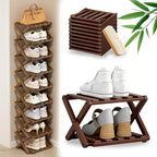DDRIC 9-Tier No-Assembly Bamboo Rack, 2026 Upgraded Foldable Corner Shoe Rack, Space-Saving Organizer for Shoes, No-Tool Narrow Shelf for Entryway Closet Dorm (Brown,2-Tier)