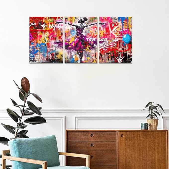 Novatique Graffiti Wall Art for Bedroom Banksy Street Wall Art Colorful Street Art Picture Print Pop Art Wall Decor for Living Room Bathroom,12" x 16" x 3Pcs