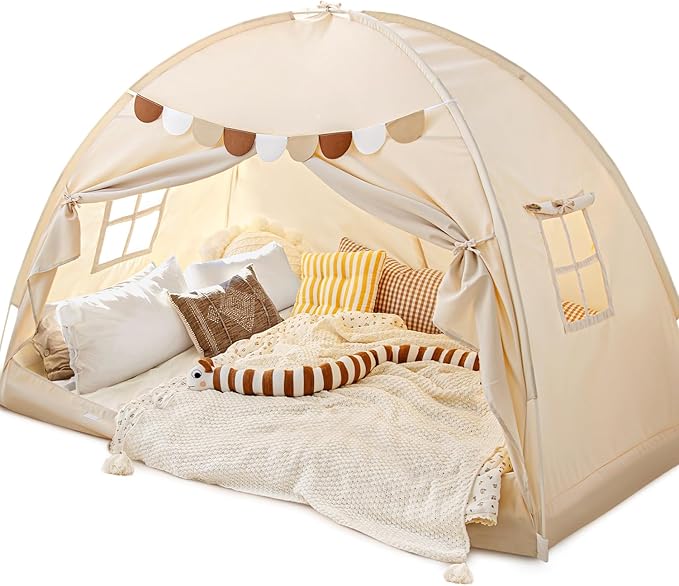 Sherilyn Full Size Bed Canopy Bed Tents Dream Tent on Bed Privacy Space Blackout Sleeping Tents Indoor Breathable Portable Cottage Drafty Room (Large)