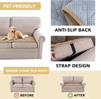 H.VERSAILTEX Couch Cover Chenille Pet Fuzzy Sofa Covers for 2 Cushion Couch Anti Slip Washable Sofa Slipcovers with Strap Soft Couch Protector Cover for Dogs Cats Kids(27.6" x 59",Khaki)