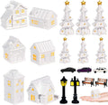 Bbiamsleep 1 Inch Christmas Mini Village Sets White Resin Miniature Village Houses Figurines and Accessories Christmas Miniature Houses for Home Xmas Winter Decor, Set of 19