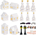Bbiamsleep 1 Inch Christmas Mini Village Sets White Resin Miniature Village Houses Figurines and Accessories Christmas Miniature Houses for Home Xmas Winter Decor, Set of 19