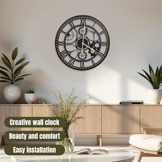 16 Inch Wall Clock, Gear Clock, Silent Non Ticking, Battery Operated Large Wall Clocks for Living Room Decor, Kitchen, Office (Vintage Industrial Steampunk)