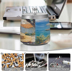 Seaside House Painting Ashtray with Lid, Outdoor Ashtrays for Patio, Stainless Steel Ashtray Odorless Smokeless for Home Office Balcony