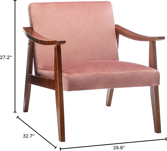 Accent Chair with Velvet Upholstery and Solid Wood Frame, Classic Mid-Century Modern Living Room Furniture for Extra Seating, Rose