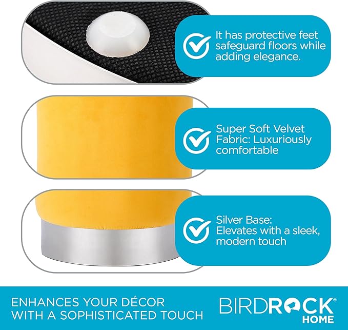 BIRDROCK HOME Round Ottoman Foot Stool – Soft Padded Modern Stool Design – Ideal for Living Room, Bedroom – Compact Footrest, Vanity Chair, Small Furniture – Foam Seating, Decorative Accent (Yellow)