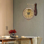Coffee Double Sided Large Wall Clock, Elegant, Traditional, Vintage Style 360° Rotating Metal Wall Clock, Indoor Outdoor Office Living Room Porch Clock Wall Decor (Coffee Double Sided Clock)