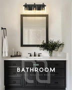 Bathroom Light Fixtures Over Mirror, 3-Light Matte Black Vanity Light with Square Clear Glass Shade, Modern Wall Sconces, Vanity Lighting Fixtures, VL194-MB-3