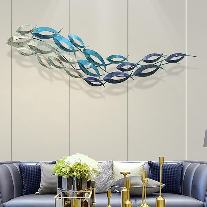 SUN RDPP Metal Fish Wall Art Decor, Large Coastal Ocean Metal Fish Wall Hangings Decor Wall Sculpture for Living Room Bedroom (C)