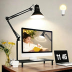 LED Desk Lamp With Clamp for Home Office, Eye-Caring Clip on Light with Adjustable Extra Tall Metal Swing Arm, High Intensity Clamp w/A19 E26 Bulb for Working Reading, 3000k Table Lamps Warm Light