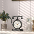 Vintage Table Clock, Desk and Shelf Decor Clock, Black Antique Telephone Style Mantel Clocks, for Living Room, Farmhouse, Bedroom, Bedside, Gift (7.3" H x 7.3" W)