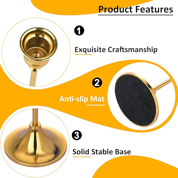 Metal Candle Holders for Candlesticks Taper Candlestick Holders Set Vintage Decorative Centerpiece Candelabra Tall Candle Stands (Gold, 2 Sets (6 pcs))