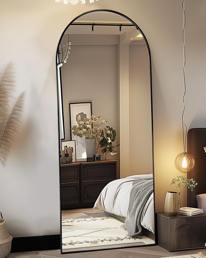 Suidia Arched Full Length Mirror, 65"x22" Floor Mirror Freestanding, Floor Standing Full Body Mirror with Stand for Bedroom, Hanging Leaning Mounted for Living Room Cloakroom, Black