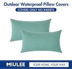 MIULEE Pack of 2 Decorative Outdoor Solid Waterproof Throw Pillow Covers Spring Faux Linen Garden Farmhouse Cushion Cases for Summer Patio Tent Balcony Couch Sofa 20x12 Inch Teal