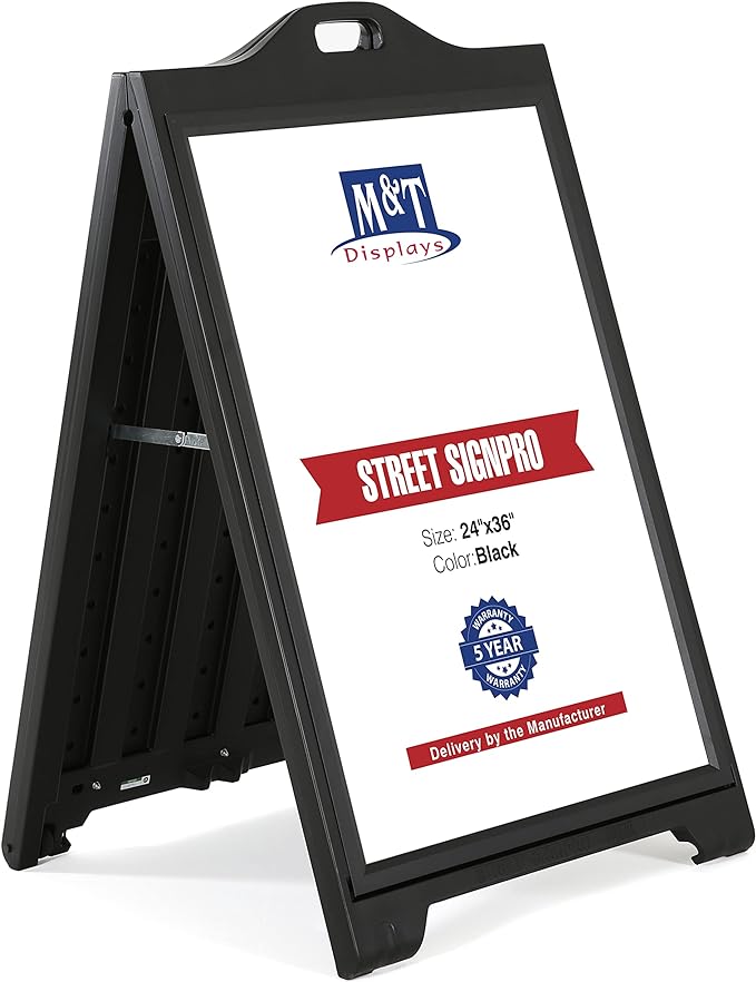 M&T Displays Sidewalk A-Frame + Floor Standing Poster Holder Bundle – 24x36” Outdoor Street SignPro & 18x24” Pedestal Sign Stand – Double-Sided Displays for Restaurant, Café, or Retail Ads