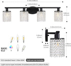 Black Vanity Light 4-Light Crystal Bathroom Light Fixtures,Modern Bahtroom Lights Over Mirror,Vanity Lights for Bathroom