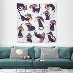 VUMIVI Funny Cat Mushroom Tapestry Retro 70s Hippie Style Cute Black Kitten Star Aesthetic Art Print Tapestry Wall Hanging for Living Room Bedroom Dorm Classroom Aesthetic Decor W60xL60in