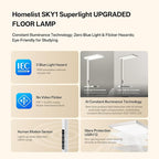 Homelist SKY1 Superlight 150W Full Spectrum Eye Protection Floor Lamp, 13000LM Ultra-Bright Standing Lamp with Motion Sensor, Auto Dimming, Touch & Remote Control, 4000K, for Homeoffice, Study Room