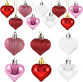 Valentine's Day Heart Ornaments for Tree - Valentine Ornaments Valentines Tree Decorations - Glitter Rose Gold Red White - Mini 24 Pcs