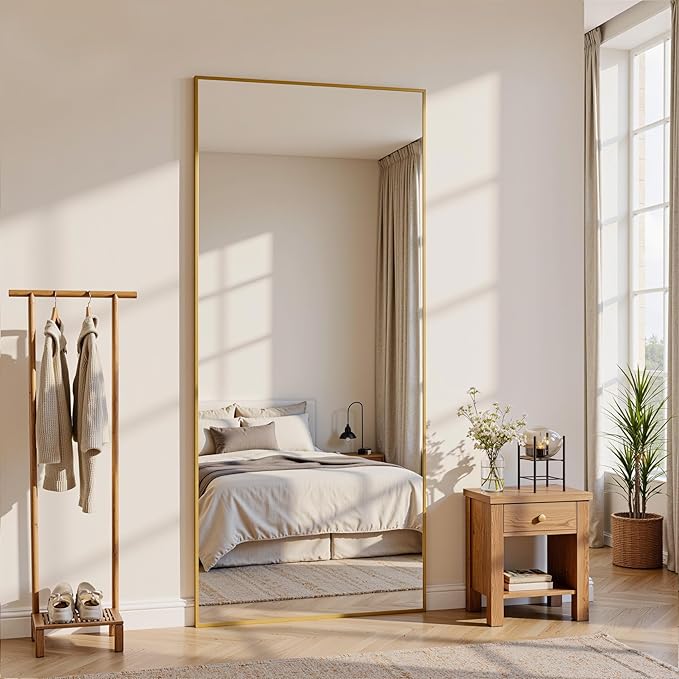 Full Length Mirror, 71"x28" Full Body Mirror, Oversized Floor Mirrors, Leaning Free Standing Mirrors, Hanging Mounted Large Mirrors for Bedroom Dressing Room, Cloakroom, Gold