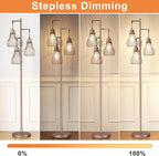 Dimmable Floor Lamps for Living Room, Industrial Tree Standing Tall Lamps with 3 Elegant Cage Shade & 800 Lumens LED Bulbs for Bedroom Office - Brown